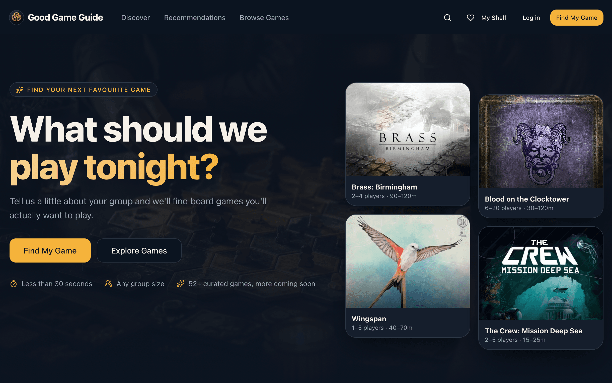 Good Game Guide — board game recommender website